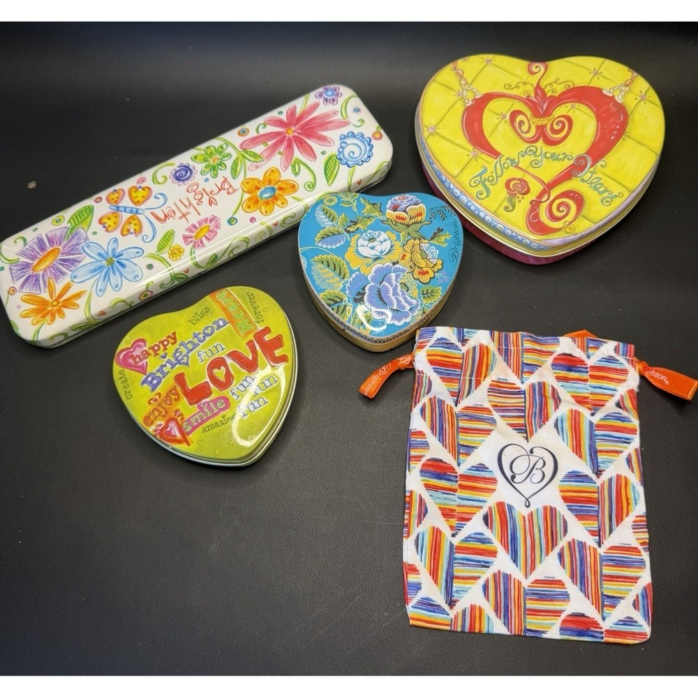 5 Brighton Jewelry Gift Box Metal Floral Tin Heart Empty Storage